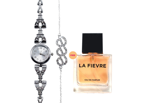 Ladies Watch and Bracelet Set Boxed FREE La Fievre Eau De Parfum 30ml